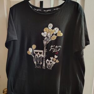 Karl Lagerfeld Black Short Sleeve Tee with Gold and White Accents